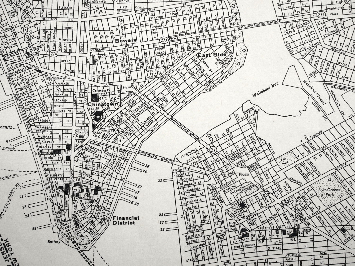 Vintage Map of Manhattan New York City Lower Manhattan