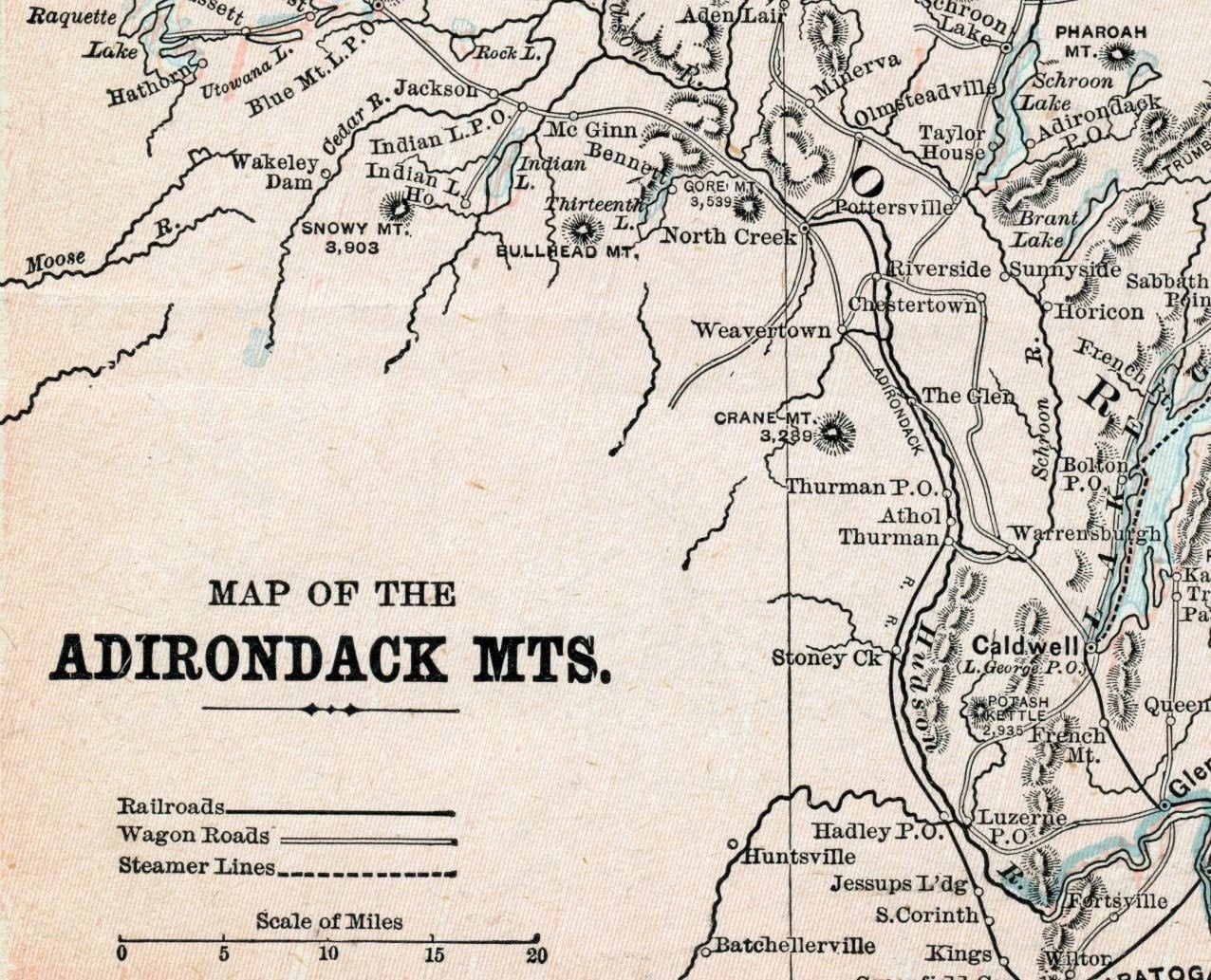 1901 Antique Map of the Adirondack Mountains New York