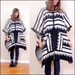 Vintage Hooded Poncho Cape Coat - GEOMETRIC shapes, black and white stripes, statement, avant garde - FREE Worldwide Shipping