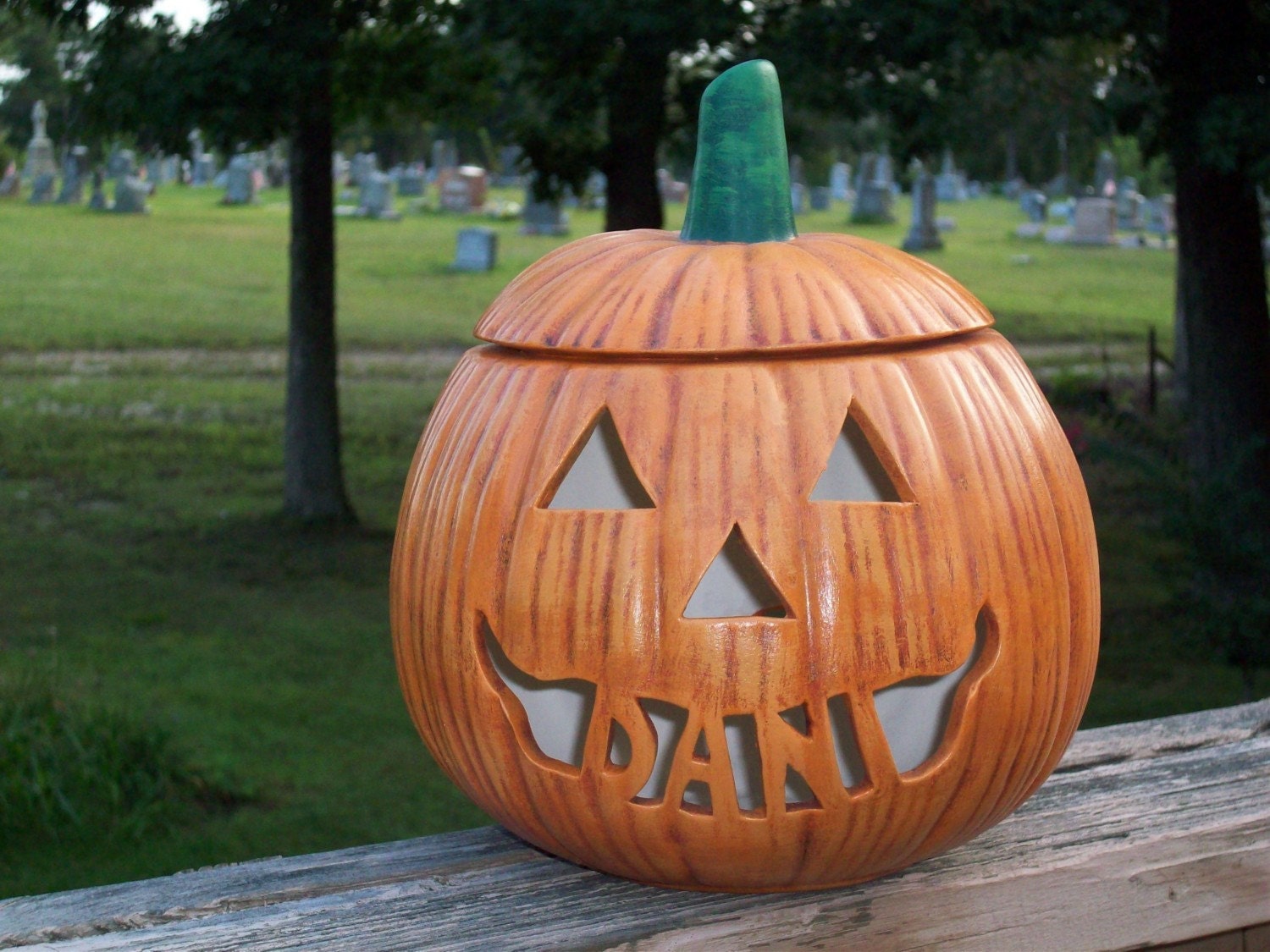 Personalized Ceramic Halloween Jack o Lantern Lamp Light