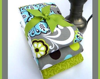 Triplet Baby Burp Cloths in Coordinates of Grey, Citroen Green and Burping Baby Blue
