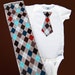 Boy Tie Onesie & Matching Baby Burp Cloth and Bodysuit Set in Argyle Gray