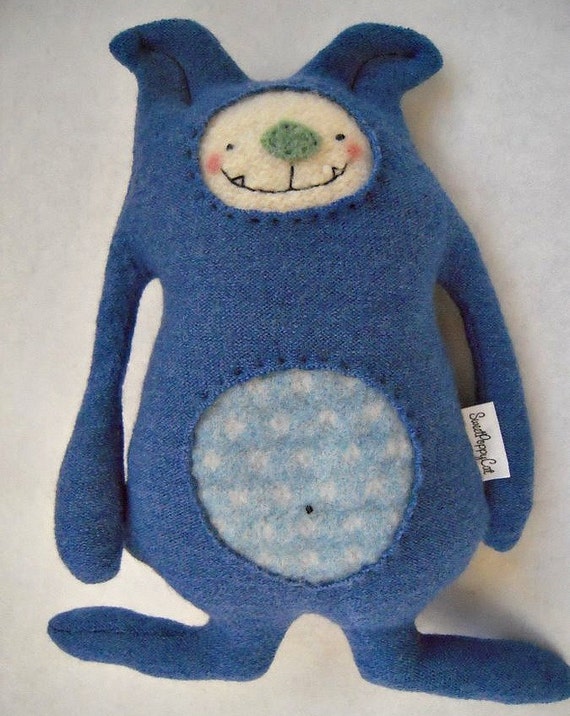 Dog Stuffed Animal Blue Wool Sweater Upcycled Recycled