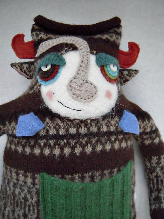 Monster Stuffed Animal Striped Wool Sweater by sweetpoppycat
