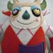 Argyle Stuffed Animal Monster Orange Upcycled Wool Sweater Repurposed