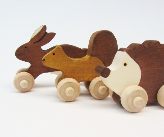 Woodland Animal Set Eco Children Friendly Mini Push Toys Waldorf Wooden