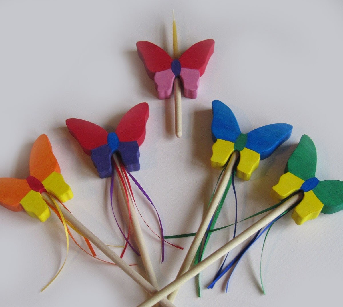 Wooden Butterfly Birthday Party Kit 4 wand favors and 1 cake