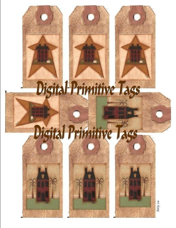 Primitive Tags Printable Sheet Digital Saltbox Star