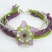 Multi Strand Bracelet, Glass Beaded Bracelet, Purple Bracelet, Silver Bracelet, Purple Lucite Flower