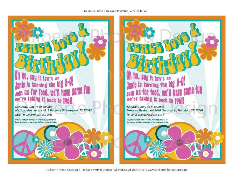 Free Printable Hippie Party Invitations 1