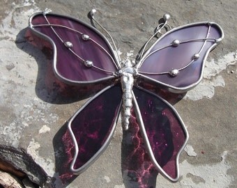 Lavender Plum Stained Glass Butterfly
