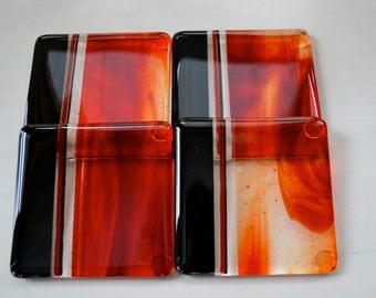 Flame Red Fused Glass Coasters