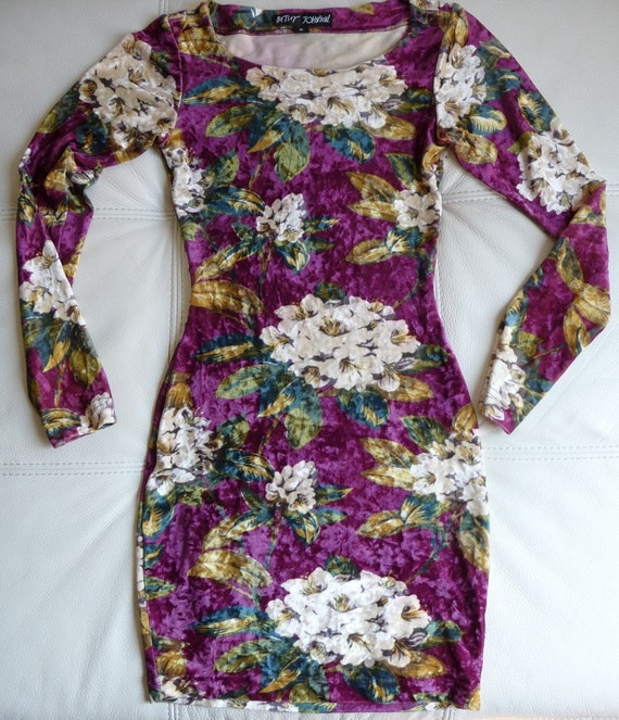 Vintage Betsey Johnson Floral Stretch Velvet Mini Dress