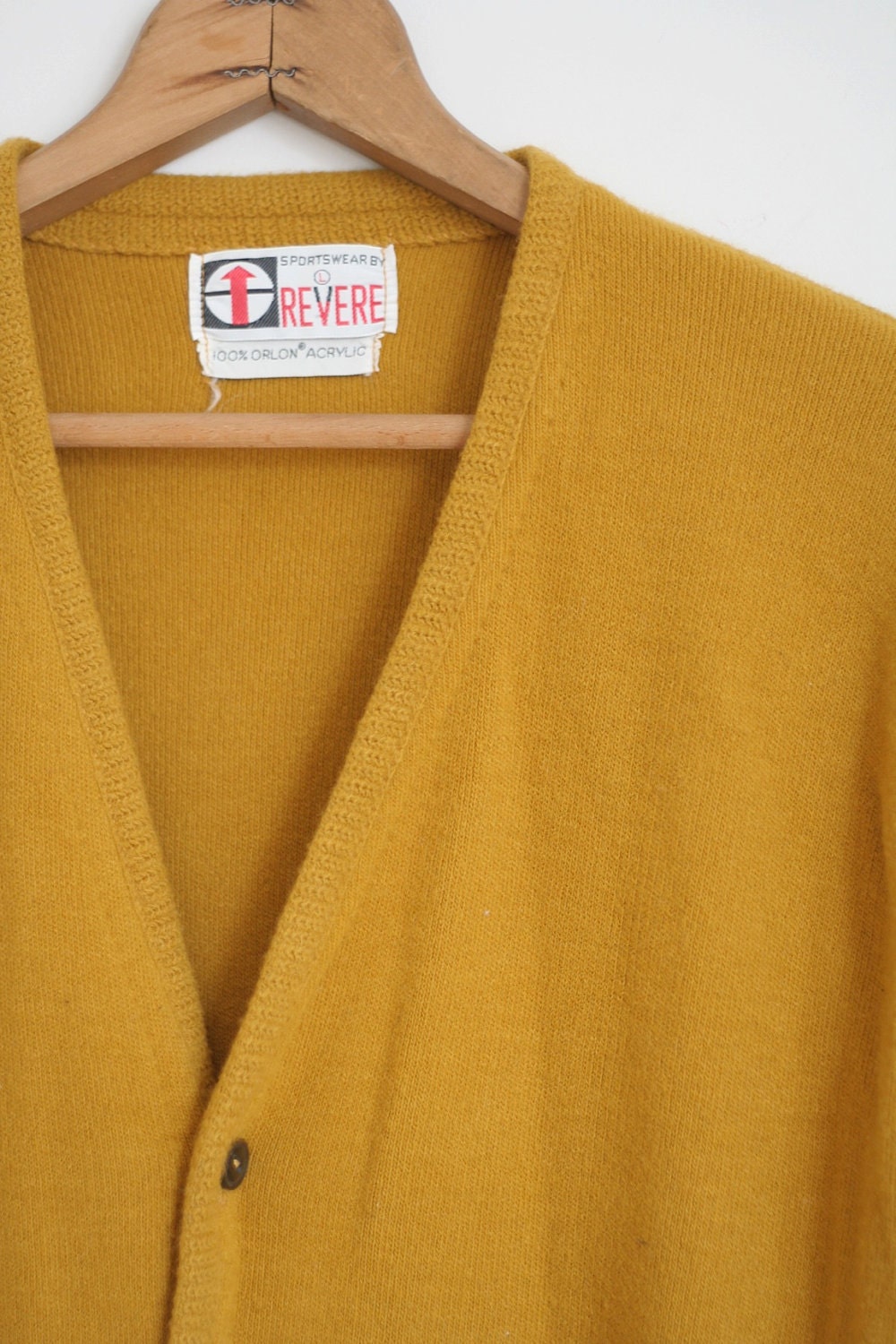 Yellow Mustard Sweater Oversize Cardigan Vintage 70s 80s M L