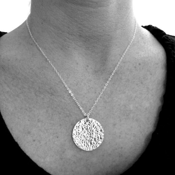 large silver circle necklace hammered silver circle.