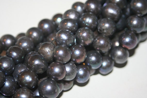 Natural Off Round Black Fresh Water Pearls 11mm by dollarsupplies