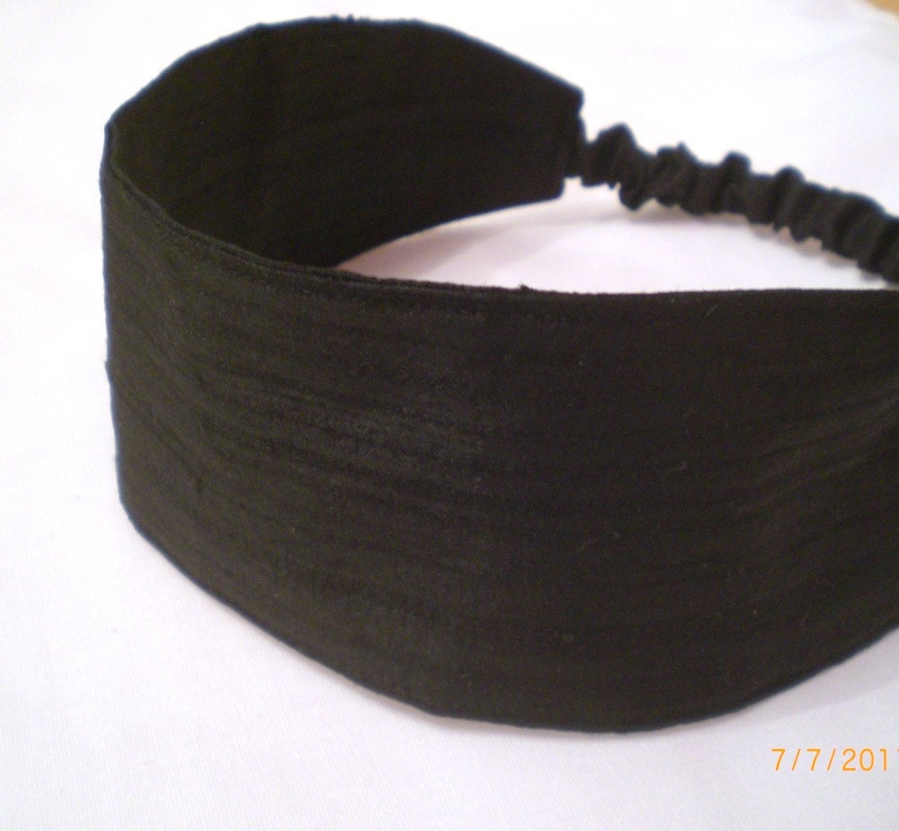 Wide Black Silk Fabric Headband with elastic