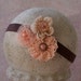 Baby Headband.....Romantic Vintage newborn headband in shades of coral pink and taupe also sized to fit infant toddler girl teen or women