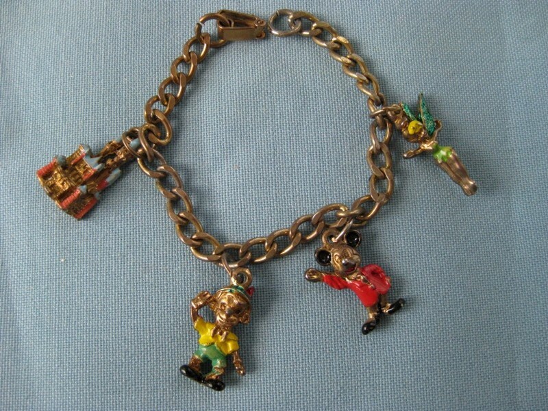 Walt Disney Vintage Mickey Tinkerbell Charm Bracelet