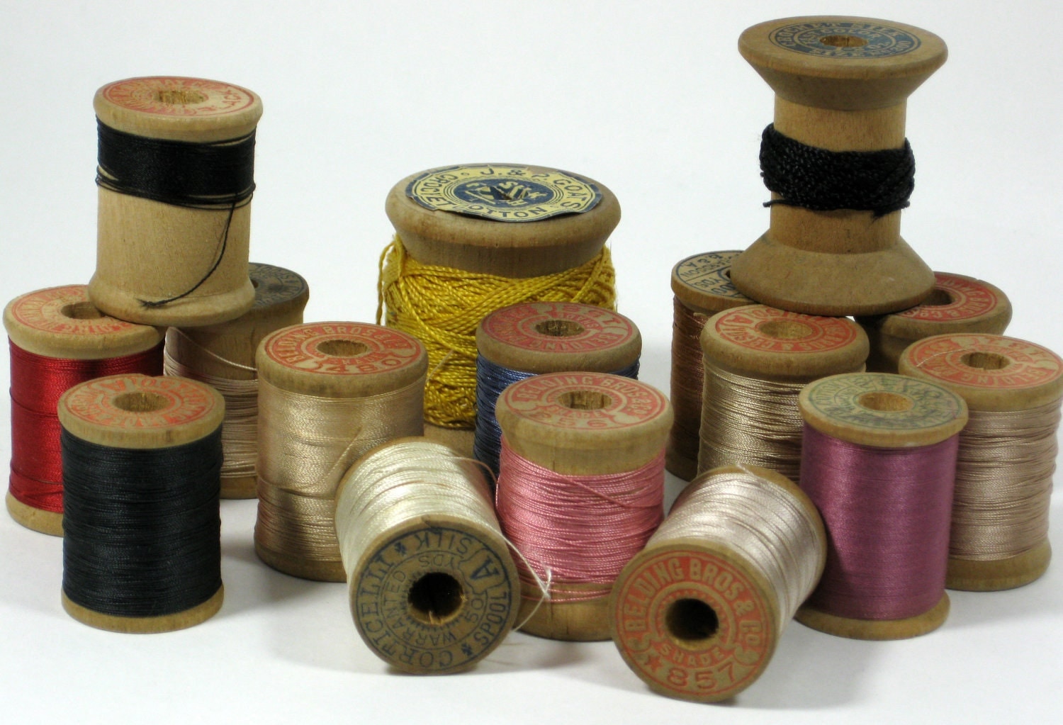 Vintage Wooden Spools of Silk Thread BeldingCorticelliJP