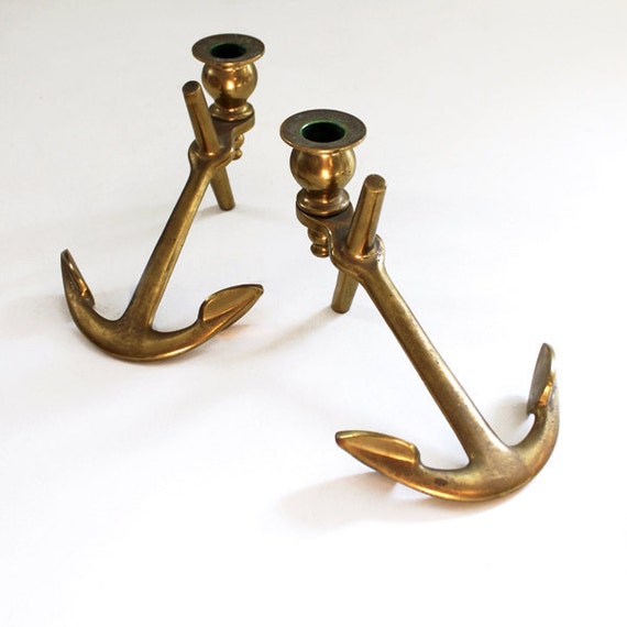 Vintage Brass Anchor Candle Holders