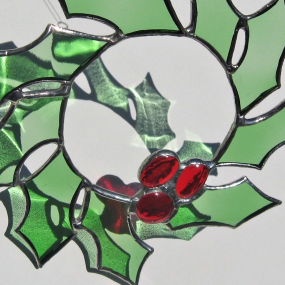 Stained Glass Holly Wreath With Recycled Glass Christmas