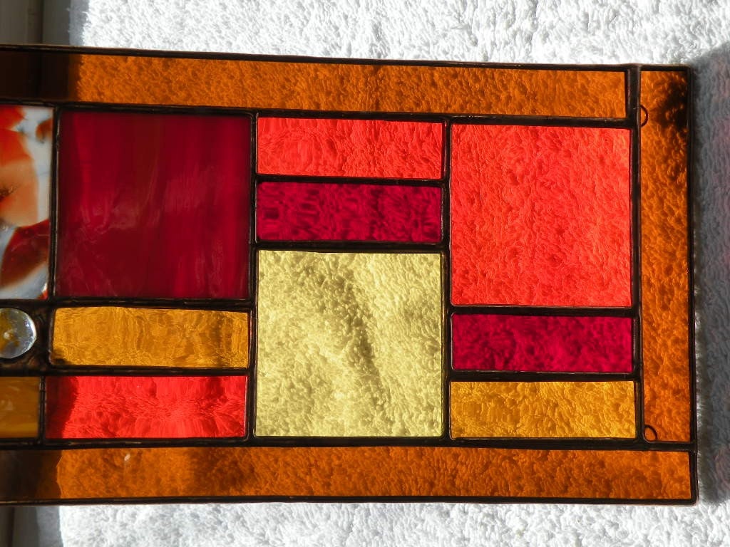 stained glass rectangular earthtones geometric window panel