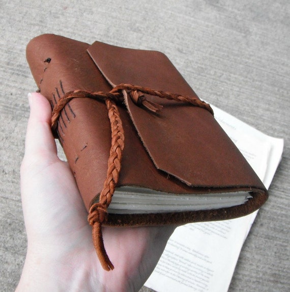 Chestnut journal warm redwood brown leather with braided