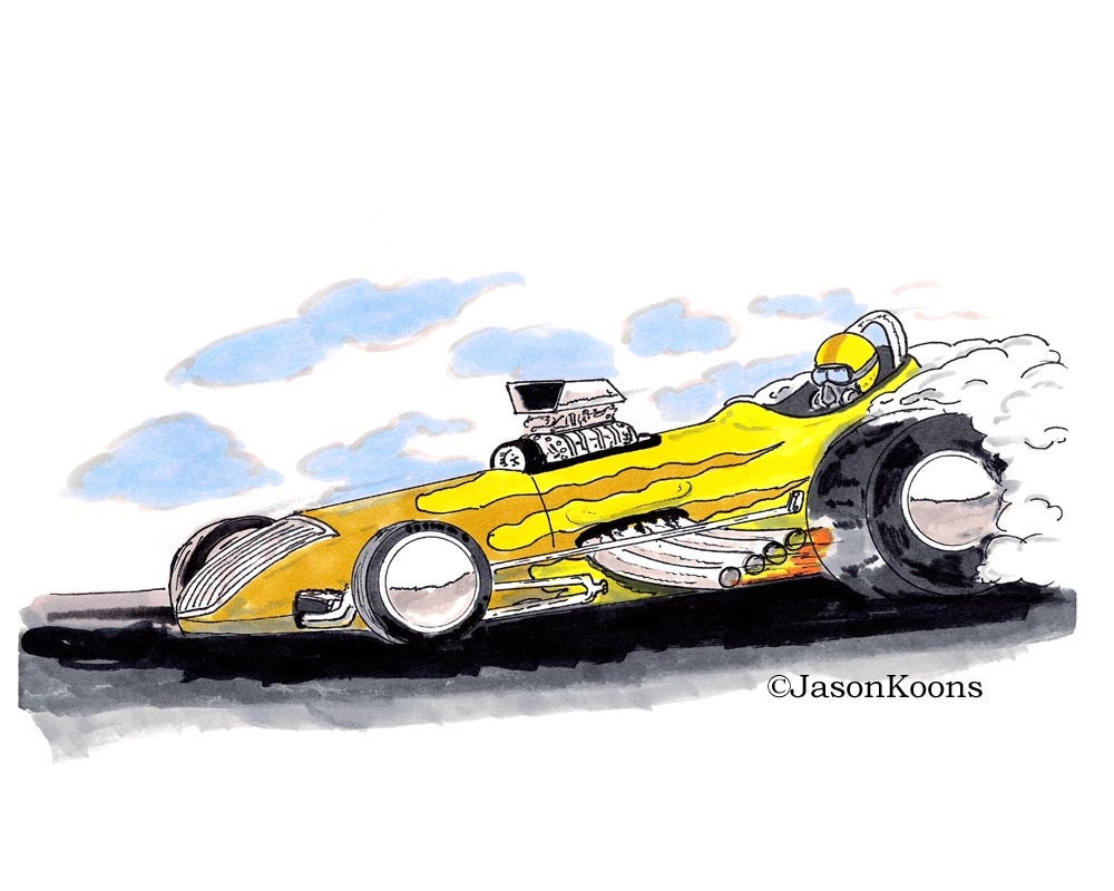 1950s Dragster Drawing Print Racing Art 8x10 by GasserByJason