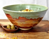 Large Ceramic Serving Bowl Noodle bowl green rust Autumn Song