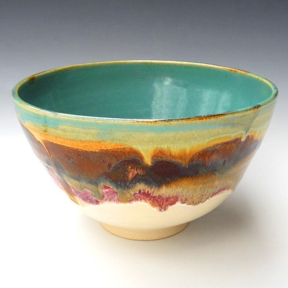 Noodle Bowl Turquoise Sunrise glaze handmade by OneClayBead