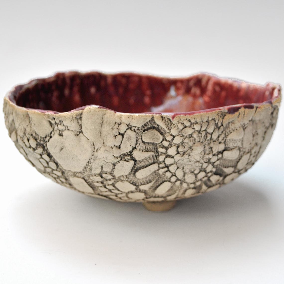 Ceramic Lace Pottery Bowl in Plum handmade pottery stoneware