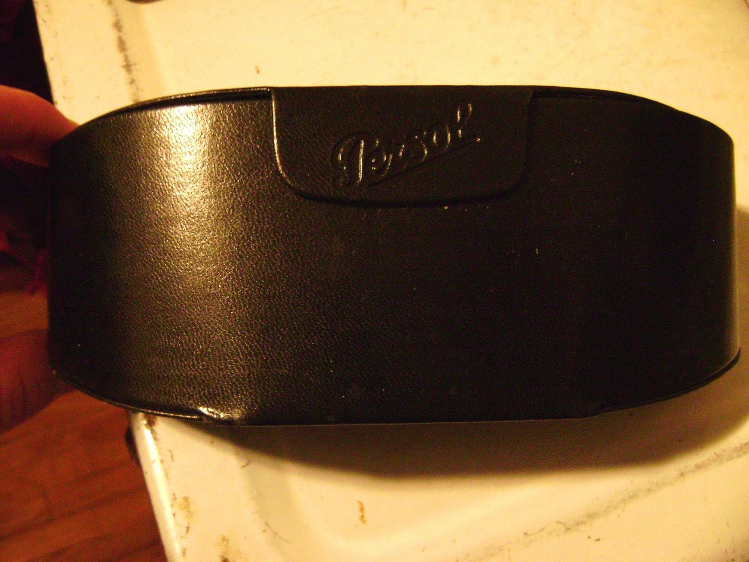 Vintage Persol black leather sunglasses case very James Bond