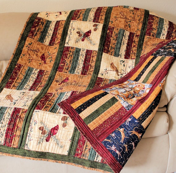 FREE SHIPPING Reversible Masculine Lap Quilt by QuiltSewPieceful