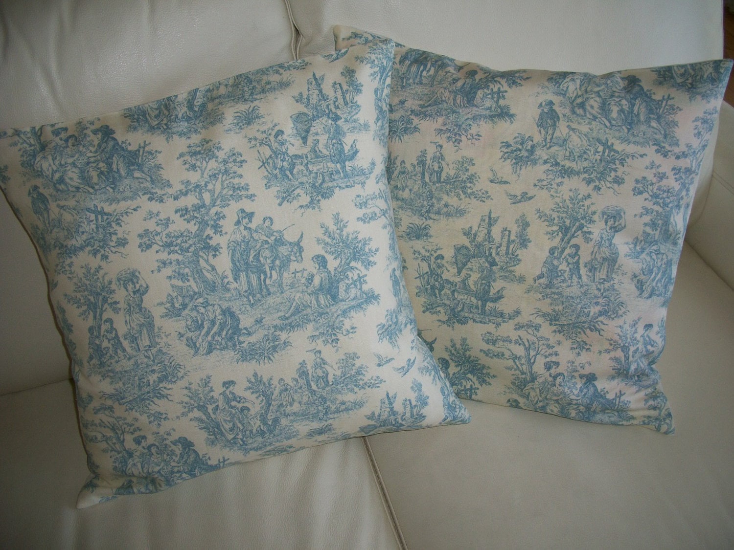 Decorative Throw Pillow Cover Blue Toile 18x18 by CottageDayDreams