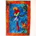 RESERVED fOR ELIZABETH - Art Quilt Wall Hanging Applique Tropical Sizzle Parrot Batik Orange Blue Green
