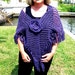 Crochet Shawl Shoulder Wrap Purple Plum Grape Netted Fringed Flower Pin