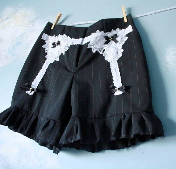 Women's Black Garter Shorts Pants Upcycled Clothing