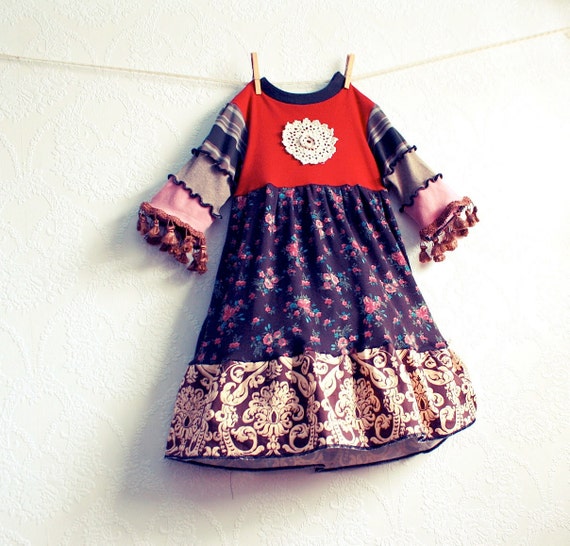 Bohemian Toddler Dress 5T 70's Style Children's