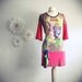 Women's Clothing Upcycled Dress Tattoo Print Retro Style Hot Pink Recycled T-Shirt Ladies Clothes Bohemian Chic Small 'INKED'