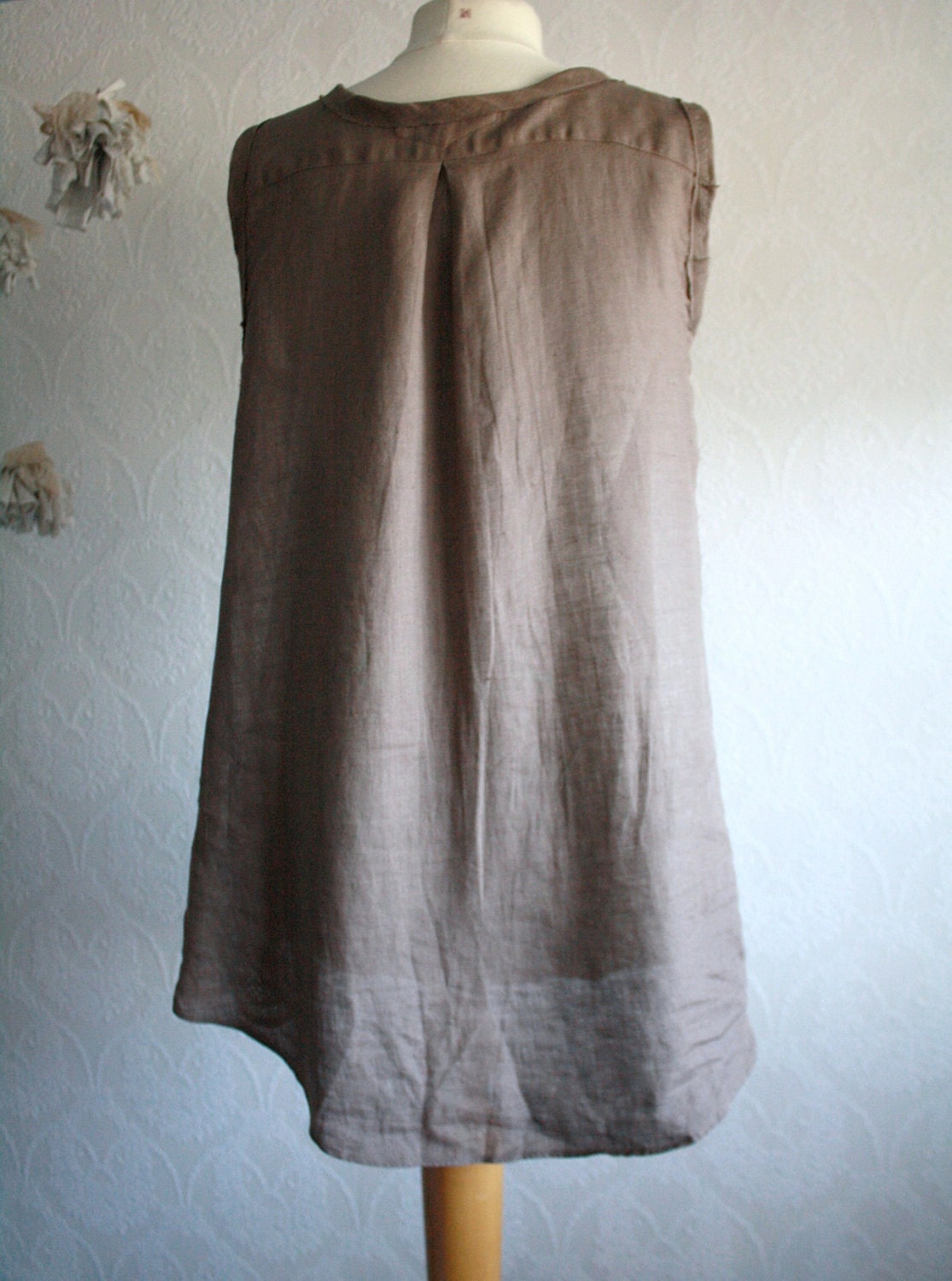 Taupe Linen Blouse Upcycled Top Women's Clothes Eco