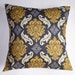 Throw Pillow Cover - 16x16" - Joel Dewberry's Damask in Granite from the Avairy Collection - Elegant Gray & Yellow Damask Pillow Cover