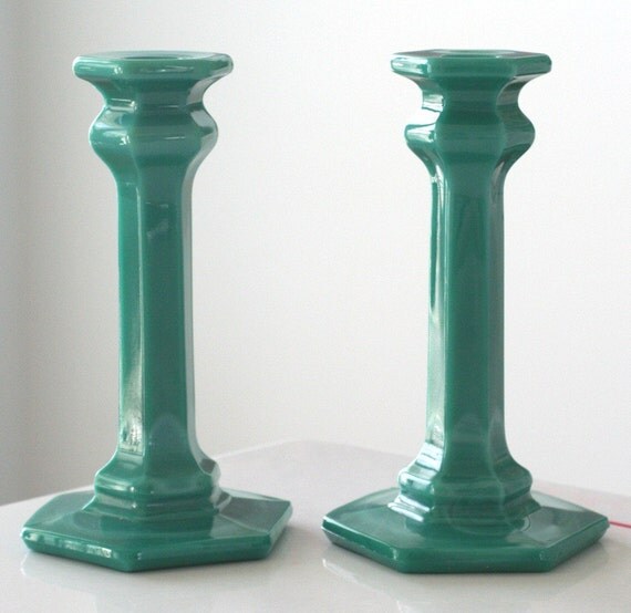 Tall Teal Candlestick Holders