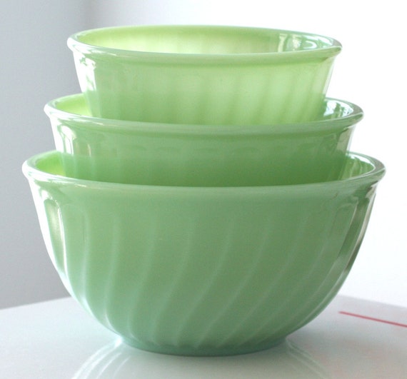 RESERVED 3 Fire King Jadite Swirl Mixing Bowls