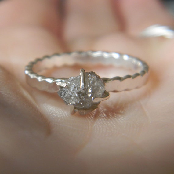 Raw Diamond Solitaire Ring Rustic Engagement Ring by DearAnge