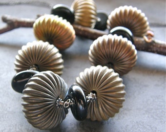 Extra Long Brass Statement Necklace, Vintage Corrugated Brass Bead, Onyx Necklace, Long Chain Necklace, Boho Necklace
