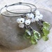 Peridot Drop Earrings, Silver Hoop Earrings, Green Chandelier Earrings