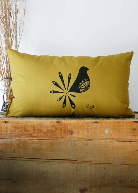 Mod Bird Pillow in Muted Green Modern Bird Pillow Green