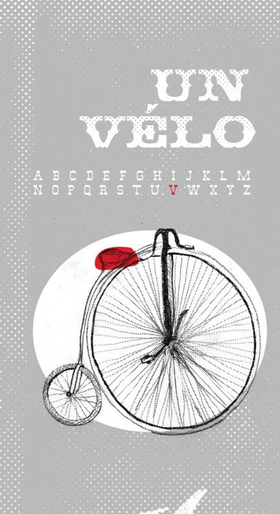 French Alphabet Un Velo Print bike bicycle collage