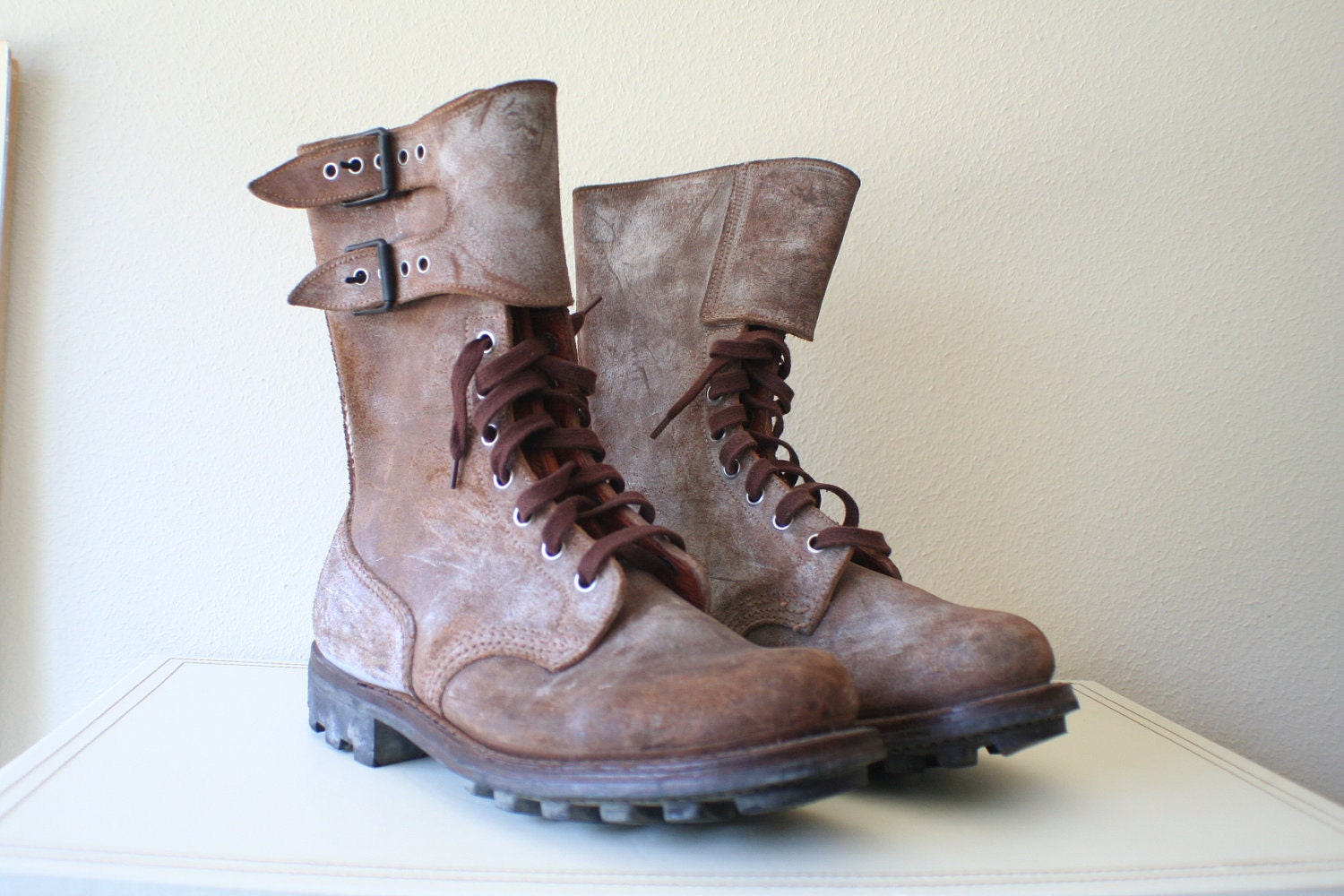 vintage Army boots brown leather